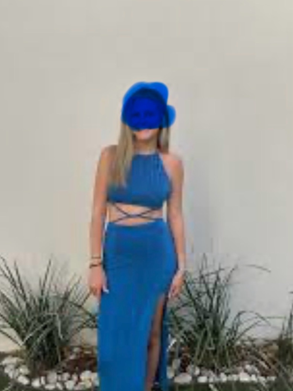 Madison Royal Blue Backless Two-Piece Halter Dress